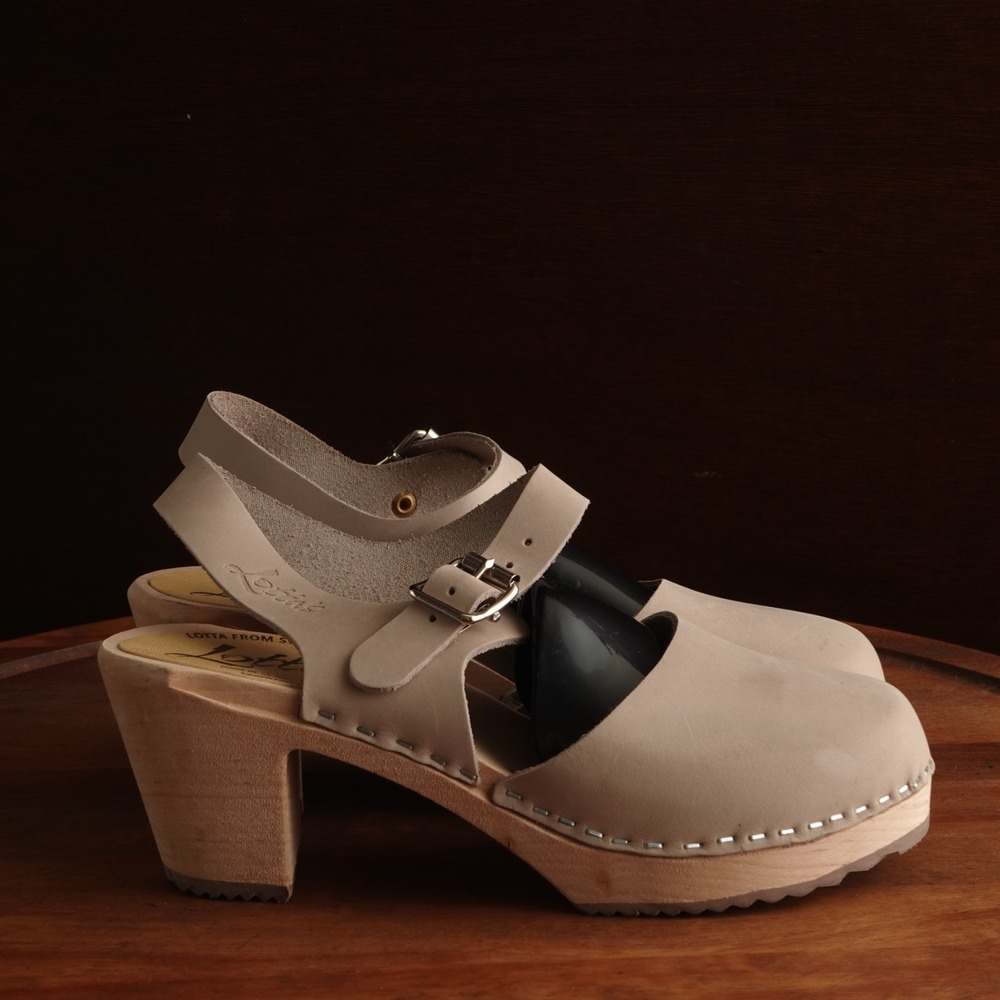 Lotta From Stockholm Heels WMS SZ EU 37 US 6.5-7 Beige Highwood Mary Jane Clog